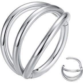 Hinge Triple Hoop Nose Ring 316L Surgical Steel Segment Rings Seamless Hinged Cartilage Helix Rook Tragus Conch Clicker Ear Earring Piercing Lip Ring 16G 18G 20G