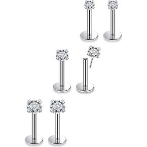 20G 18G Flat Back Earrings Stud Threadless Push in Nose Rings Studs Surgical Steel Tragus Cartilage Earrings Lip Ring Medusa Piercing Jewelry for Women Men