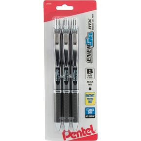 قلم جل سائل قابل للسحب من Pentel EnerGel RTX، خط غامق، طرف معدني، حبر أسود 3 قطع (BL80BP3A)