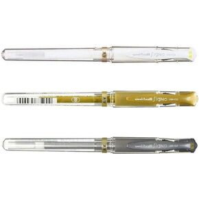 Uni ball Signo UM153 Whit,Gold,Silver Gel Inc Pen,1.0mm,set of 3 with our original ball point pen