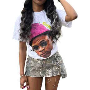 Womens Casual Rock Graphic Print T-Shirts Crew Neck Portrait Loose Tops Tee Y2K Punk Gothic Blouse