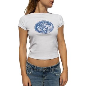 Baby Tees for Women Y2k Graphic Crop Tops Teen Girl Aesthetic Short Sleeve Slim Fit T Shirt Cute Summer Clothing