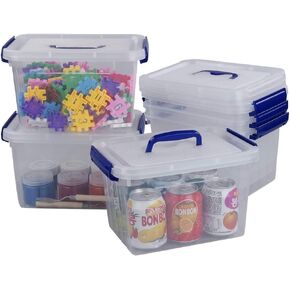 Plastic Small Handle Storage Box, 6 Quart Clear Plastic Bins, 6 Pack
