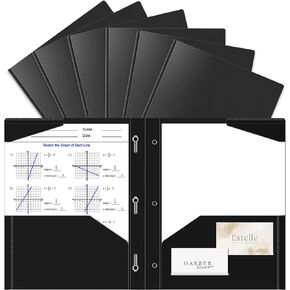 Briartw 12 Black File Folder,Heavy Duty Plastic Pocket Folder with Prongs for Letter Size Paper,2 Pockets and 3 Prongs,As Well As 2 Card Slots,Pocket Folders for Office and School Staff or Students