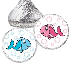 216 .75-inch Fish He or She - Boy or Girl - Gender Reveal Party Kiss Stickers