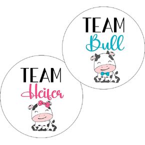 Cow Team Bull Heifer Gender Reveal Stickers Party Supplies Decorations Boy Or Girl Farm Animals 36 Pack Glossy