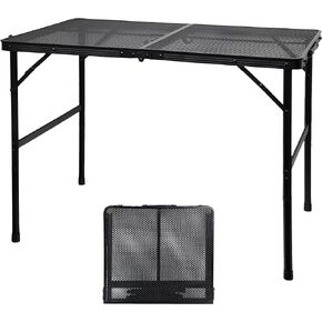 Camping Table with Mesh Desktop, Lightweight & Portable Folding Grill Table, Height Adjustable Sturdy 3 FT Metal Table for Camping, Grill, BBQ, RV, Picnic