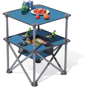 Folding Camping Table,Beach Tables for Sand Foldable,Camp Table,Comes with 4 Cup Holders and Storage Bags,Quick Unfolding and Folding，Suitable for Camping, Beach, Fishing