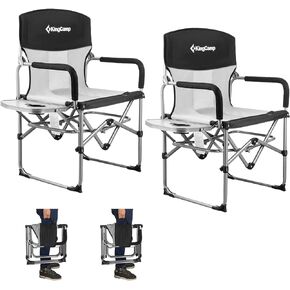 KingCamp Camping Director Chair for Adults Heavy Duty Folding Lawn for Outside with Side Table Mesh Back Padded Armrest for Outdoor Beach Backyard, Support 300 lbs, Black/MediumGrey