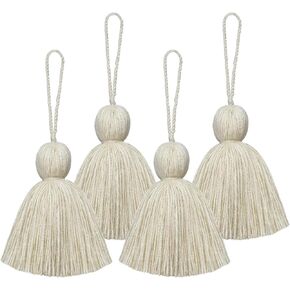 Big Size 4 PCS Tassels for Crafts, Handmade Hanging Tassels for Pillow Decor, Blanket Decoration Tassels, with Hanging Rope for Tassel Garland (8cm/3.15 inch) (Blue- 4 PCS)