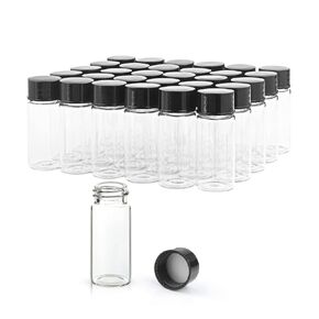 30 Pack 10ml Clear Glass Sample Vials with Black Screwcaps Empty Essence Liquid Containers Glass Bottles Liquid Sampling Lab Test Vials Travel Containers