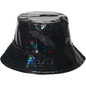 Unisex Trendy Bucket Hat Reversible Double-Side-Wear Holographic Bucket Hat Cap Waterproof Outdoor Travel Sunhat
