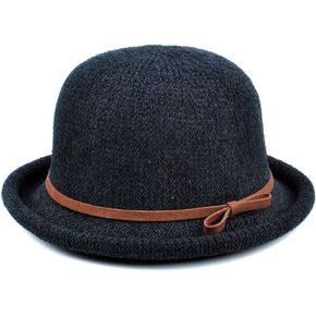Women's Linen Cloche Hat with Leather Band Bow Tie Adjustable Bucket Hat
