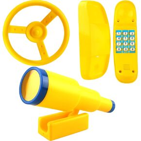Playground Accessories Swingset Steering Wheel Plastic Telescope Telephone Swingset Phone Toy for Kids Outdoor Playground Backyard Treehouse (Color Set 2- (3 PCS))