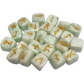 ANANYA FASHION & CRAFTS HUB Amazonite Tumbles Rune Stones Set with Engraved Elder Futhark Alphabet for Wicca Crystal Meditation Divination