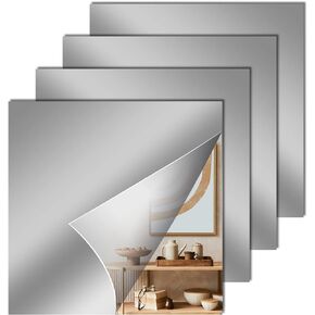 4 Pcs Flexible Mirror Sheets Stickers, Non Glass Safety Reflective Mirror, 12 x 12 in Self Adhesive Square Cuttable Mirror Wall Stickers for DIY Craft Home Wall Decoration