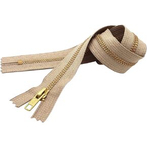 #5 Beige Closed Bottom Brass Upholstery YKK Zipper - Color: Beige #573 - Choose Your Length - Made in The United States (1 Zipper Per Pack) (48" Inches)