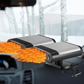 2 Pcs 12V 150W Portable Car Heater Defroster 2 in 1 Modes Automobile Windscreen Fan Heating and Cooling Windshield Fan Defroster Demister with Plug into Cigarette Lighter (Grey)