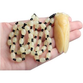 1 pcs Natural Yellow Jade Cicada Carved Amulet Lucky Pendant Beads Necklace