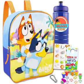 Mini Backpack for Kids - Bluey School Bag Bundle with 11" Bluey Backpack Plus Animal Stickers, Paw Print Stampers, Backpack Clip, and More (Bluey School Supplies)