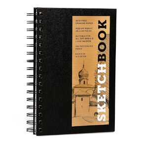 Sketchbook 5.5 x 8" Black Spiral Hardcover Mixed Media Sketchbook for Drawing, Acid-Free Quality Paper (128 pages) (Union Square & Co. Sketchbooks) (Volume 5)
