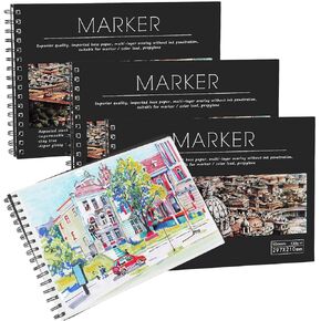 Kosiz 4 Pcs Marker Paper Sketchbook 11.7 x 8.3 Inch 200 Sheets Total 130 GSM Marker Paper Pad Bleedproof Each Art Paper for Drawing and Painting Hardcover Sketching Books for Art Journals Gift