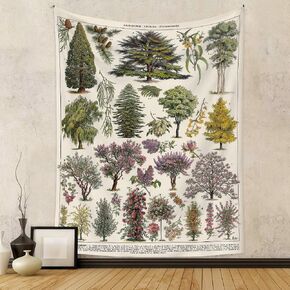 Vintage Trees of Life Tapestry Plants Leaves and Flower Tapestry Wall Hanging Vertical Nature Identification Reference Tapestries for Home Bedroom Retro Style Aesthetic Wall Art Decor (G, 27" x 39")