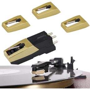 Record Player Needles & Cartridge Replacement, 1 PC Record Player Cartridge with 3 PCS Diamond Stylus for Crosley Victrola Jensen ION LP 1byone Vinyl Players Phonograph, Upgraded Golden