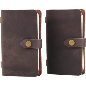 Leather Small Travel Journal Notebook, Vintage Daily Journal notebook Lined Paper, Handmade Mini Leather Notepad for Women & Men(2 pack/brown*2)