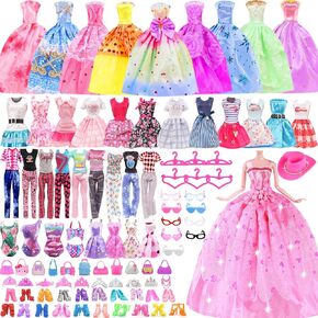110 Pcs Doll Clothes and Accessories, 11.5 Inch Doll Outfit Collection Including Princess Dresses Dressest Slip Dress Tops Pants Swimsuits Shoes Hangers Doll Dress up Toys for Girls Birthday Gifts