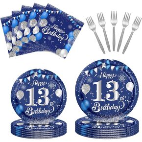 96 PCS Happy 21st Birthday Decorations for Men Women Navy Blue Silver 21st Birthday Decorations Disposable Tableware Plates Napkins Forks Set for Men Women 21st Birthday Anniversary Decor