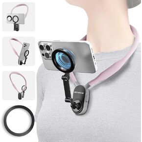 Magnetic Neck Phone Holder, Cell Phone Holder Around Neck POV/Vlog Selfie Mount Hand Free Phones Neck Holder Video Recording Chest Stand for iPhone 15 14 13 12 Pro Max Plus Mini (Grey) in Kuwait