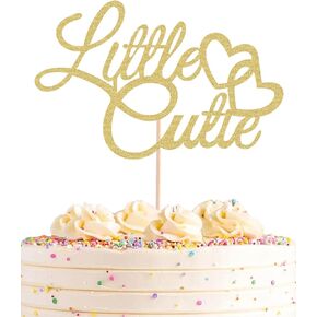 Little Cutie is on the Way Cake Topper - Gold Glitter Little Cutie Baby Shower Decorations, Birthday Party Supplies Photo Booth Props