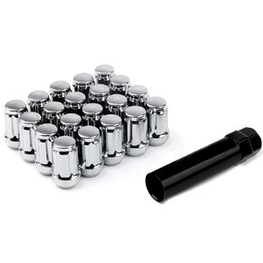 DCVAMOUS 20 PC 1/2"-20 Lug Nuts Chrome 6-Spline Compatible with Jeep Ford-Dodge-Lincoln 5 Lug Aftermarket Wheels - 1/2 Lugnuts 1.38" Tall Cone Seat with Key for Wrangler Grand Cherokee Explorer Ranger