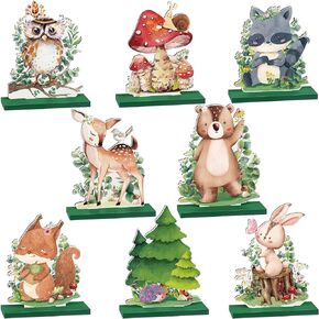 8 Pieces Woodland Animal Table Decorations Woodland Creatures Table Centerpieces Forest Animals Wooden Cutout Table Topper for Forest Friends Baby Shower Boys Girls Birthday Party Supplies