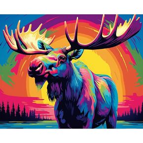 TISHIRON DIY Paint by Numbers Kit for Adults - Moose Paint by Number Kit on Canvas for Beginners Home Wall Decor Pre-Printed Art-Quality Canvas Acrylic Paints Girls' Crafts 16x20 Inch