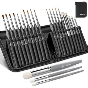 Miniature Paint Brushes Drybrush - 20PCS Model Paint Brush Set for Acrylic, Watercolor Detail Paint Brush Dry Brush for Warhammer 40k, Miniature Model, Citadel, Paint by Number- with Nylon Case