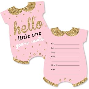 Big Dot of Happiness Hello Little One - Pink and Gold - Shaped Fill-In Invitations - Girl Baby Shower Invitation Cards with Envelopes - Set of 12