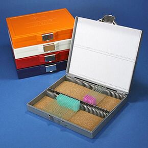 Globe Scientific 513080G ABS Plastic Cork Lined Slide Storage Box for 100 Slides, Stainless Steel Lock, Dark Gray