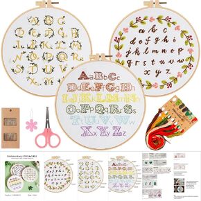 ojindiy Embroidery Kits for Beginners Adults 3 Packs, Learn Basic Flowers and Delicate Stitches, Embroidery Kit for Craft Lover and Starter, Cross Stitch in Kuwait
