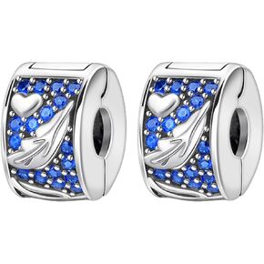 Annmors Charms Clips 925 Sterling Silver Stopper Charms fit Bracelets Necklaces Dangle Beads with 5A Cubic Zirconia Christmas Valentine Mother's Day Gift for Women Girls