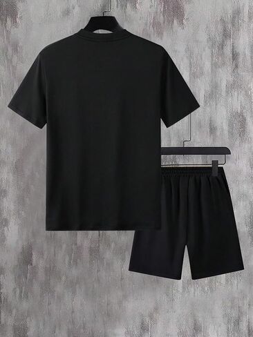 Floerns Men's 2 Piece Outfit Short Sleeve Tee Shirts Drawstring Waist Shorts Set in Saudi Arabia
