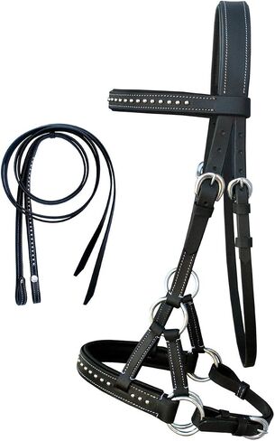 تشالنجر هورس جلد إنجليزي غربي Bitless Sidepull Bridle Reins أسود كامل 7708BK-F in Saudi Arabia