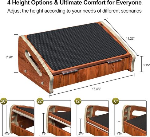Upgraded Wooden Foot Rest for Under Desk at Work – 4 Adjustable Heights under desk foot rest for office with Memory Foam Cover, Ergonomic Foot Stool Footrest for Home Office Supplies, Desk Accessories in Kuwait