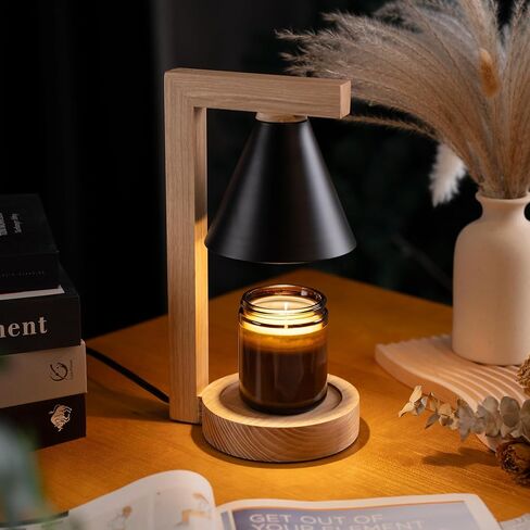 HANASS Candle Warmer Lamp - Black Candle Warmer Lamp with Solid Wood - Dimmable Wax Melter Lamps for Scented Wax - Candle Melter Compatible with Large Jar Candles, 2 Bulb Included, MT2314 in Saudi Arabia