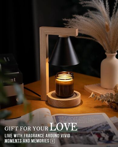 HANASS Candle Warmer Lamp - Black Candle Warmer Lamp with Solid Wood - Dimmable Wax Melter Lamps for Scented Wax - Candle Melter Compatible with Large Jar Candles, 2 Bulb Included, MT2314 in Saudi Arabia