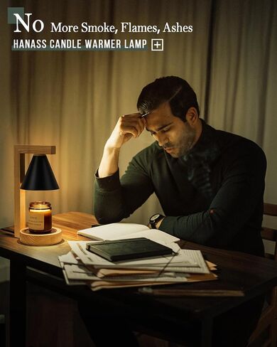 HANASS Candle Warmer Lamp - Black Candle Warmer Lamp with Solid Wood - Dimmable Wax Melter Lamps for Scented Wax - Candle Melter Compatible with Large Jar Candles, 2 Bulb Included, MT2314 in Saudi Arabia