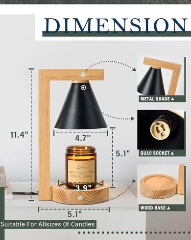 HANASS Candle Warmer Lamp - Black Candle Warmer Lamp with Solid Wood - Dimmable Wax Melter Lamps for Scented Wax - Candle Melter Compatible with Large Jar Candles, 2 Bulb Included, MT2314 in Saudi Arabia