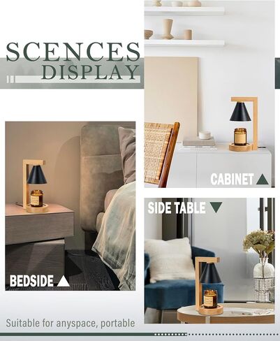 HANASS Candle Warmer Lamp - Black Candle Warmer Lamp with Solid Wood - Dimmable Wax Melter Lamps for Scented Wax - Candle Melter Compatible with Large Jar Candles, 2 Bulb Included, MT2314 in Saudi Arabia