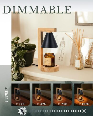 HANASS Candle Warmer Lamp - Black Candle Warmer Lamp with Solid Wood - Dimmable Wax Melter Lamps for Scented Wax - Candle Melter Compatible with Large Jar Candles, 2 Bulb Included, MT2314 in Saudi Arabia